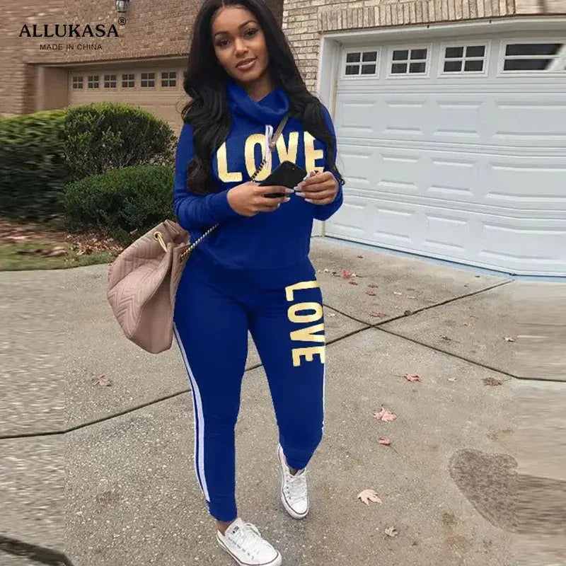 2 Piece Set Women Love Letter Print Tracksuit Plus Size