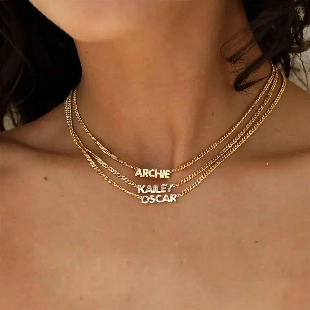 Custom Name Necklace With Curb Chain Gold Stainless Steel
