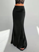 Black Satin Mermaid Maxi Skirt