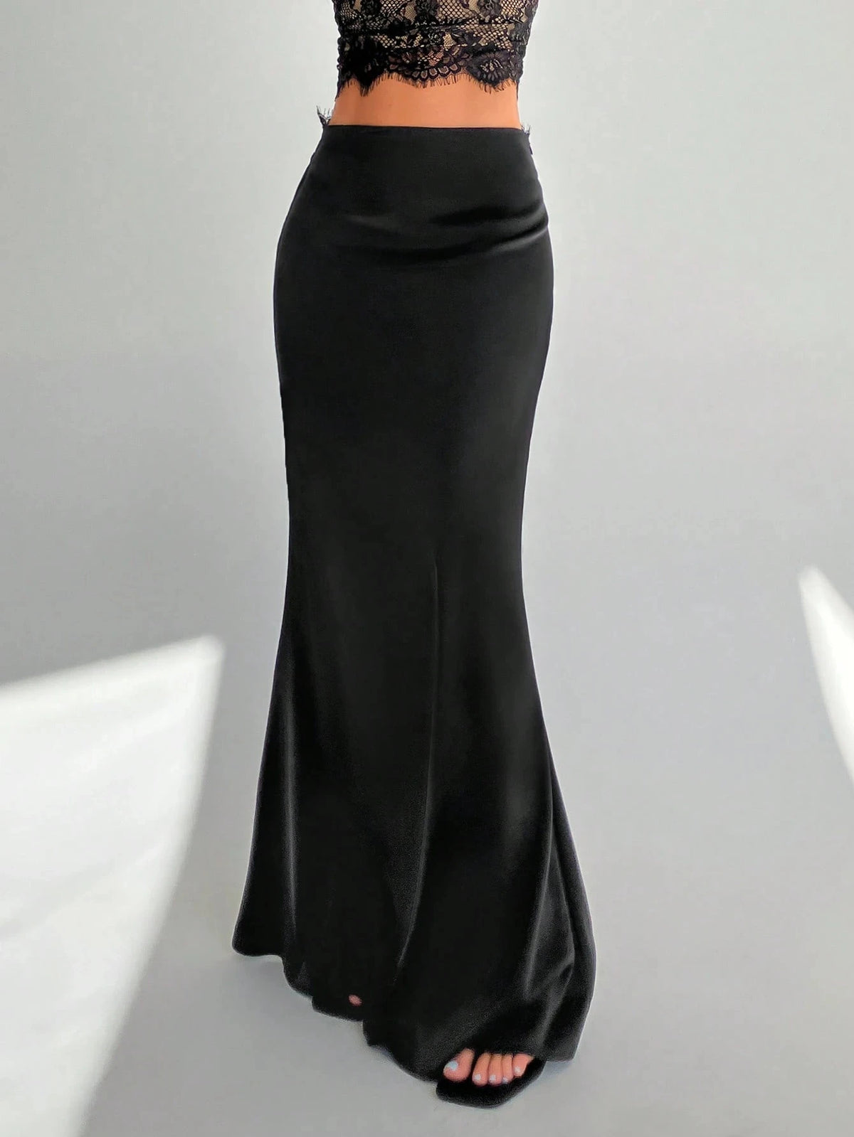 Black Satin Mermaid Maxi Skirt