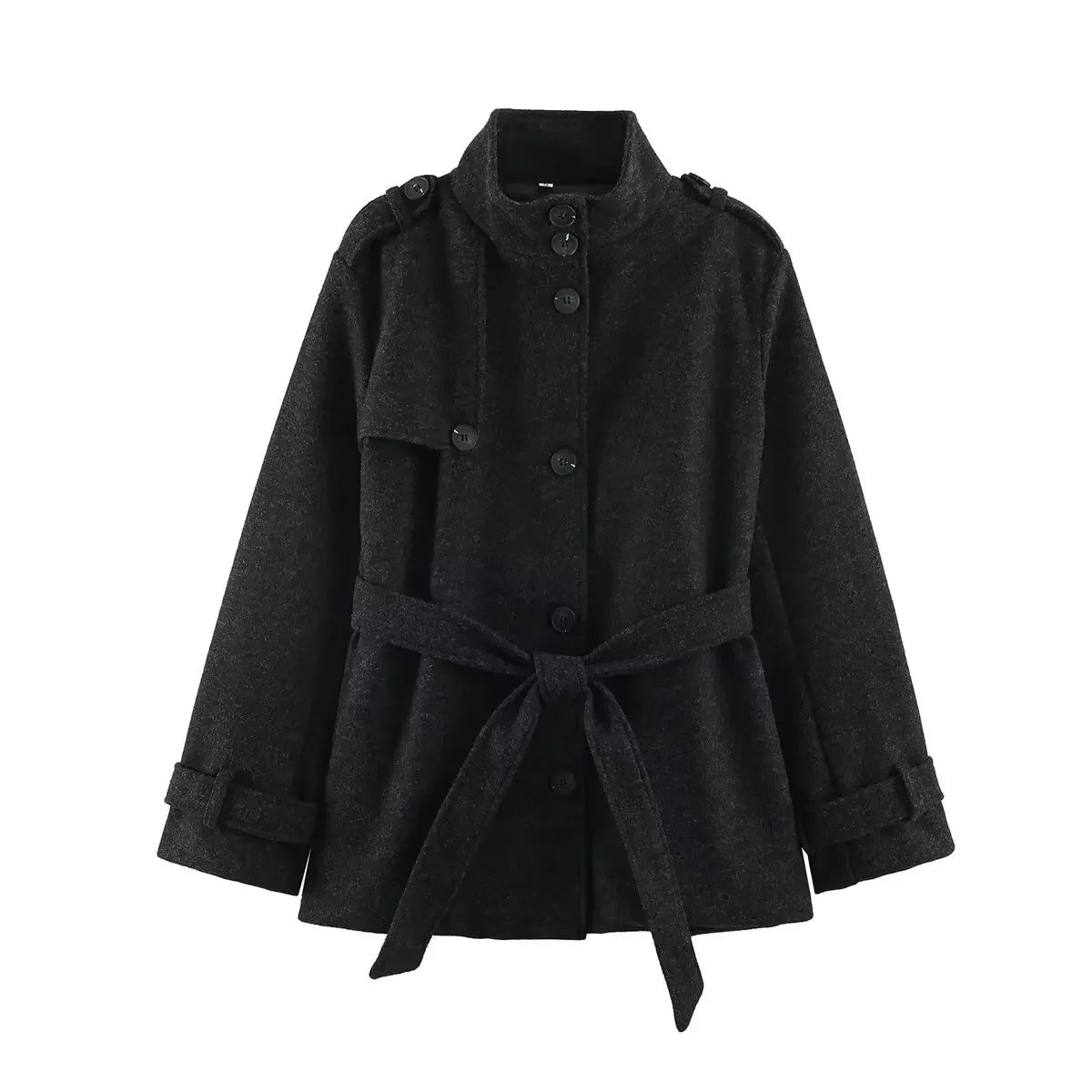 Laceup Button Long Woolen Jacket