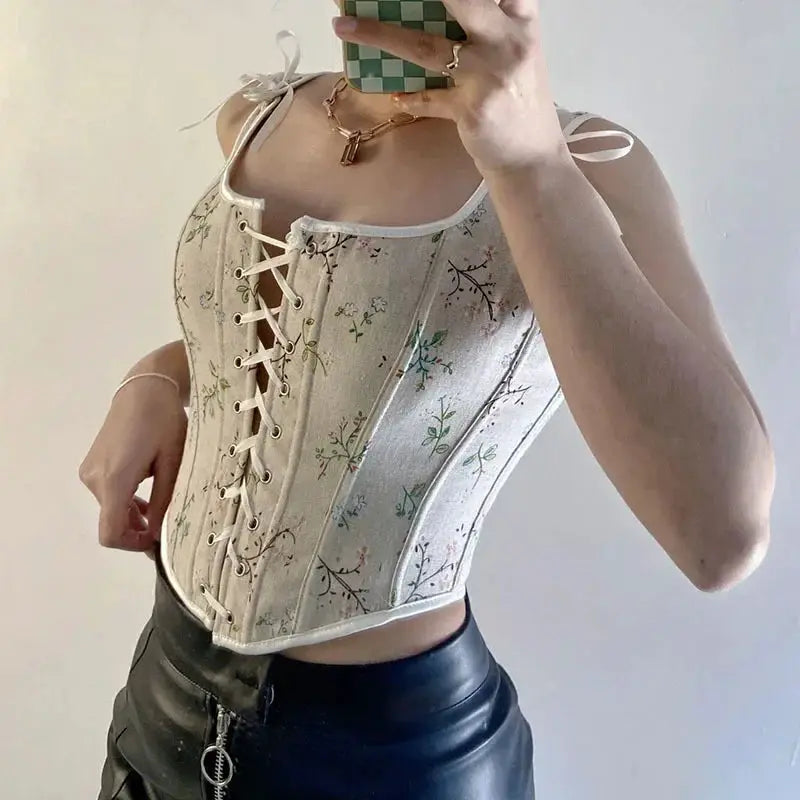 Lace Up Vintage Corsets Bustier Crop Top For Women