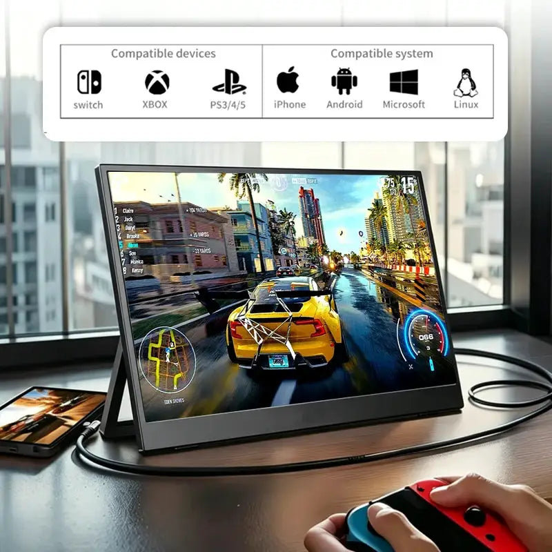 15.6-inch Portable Monitor With 100%sRGB IPS 1920x1080P 16:9 Ultra-thin Rear Stand Design, USB-C Mini HDMI Phone Laptop Monitor
