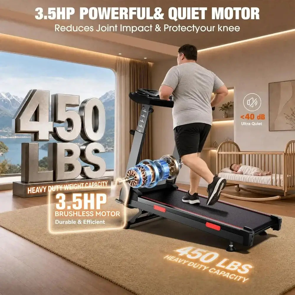 Foldable 8.7MPH Treadmills for Home Walking Pad with Heart Rate Monitor, 450 lbs Capacity