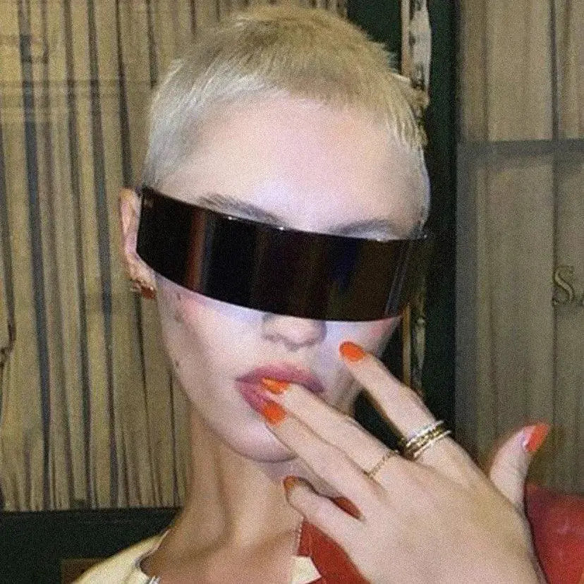Futuristic Cyberpunk Wrap Around Sunglasses Silver Lenses