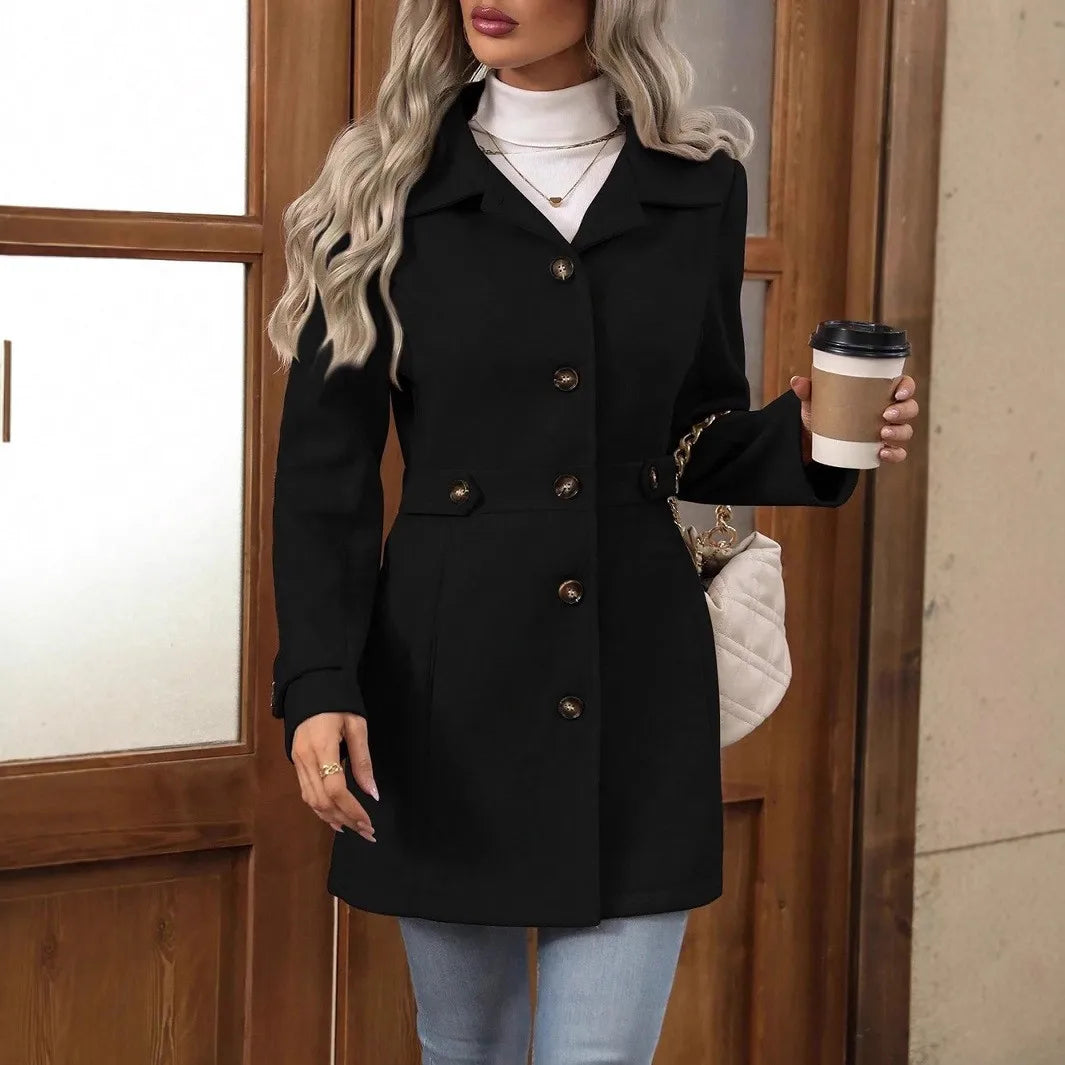 Notched Lapel Button Midi Coat