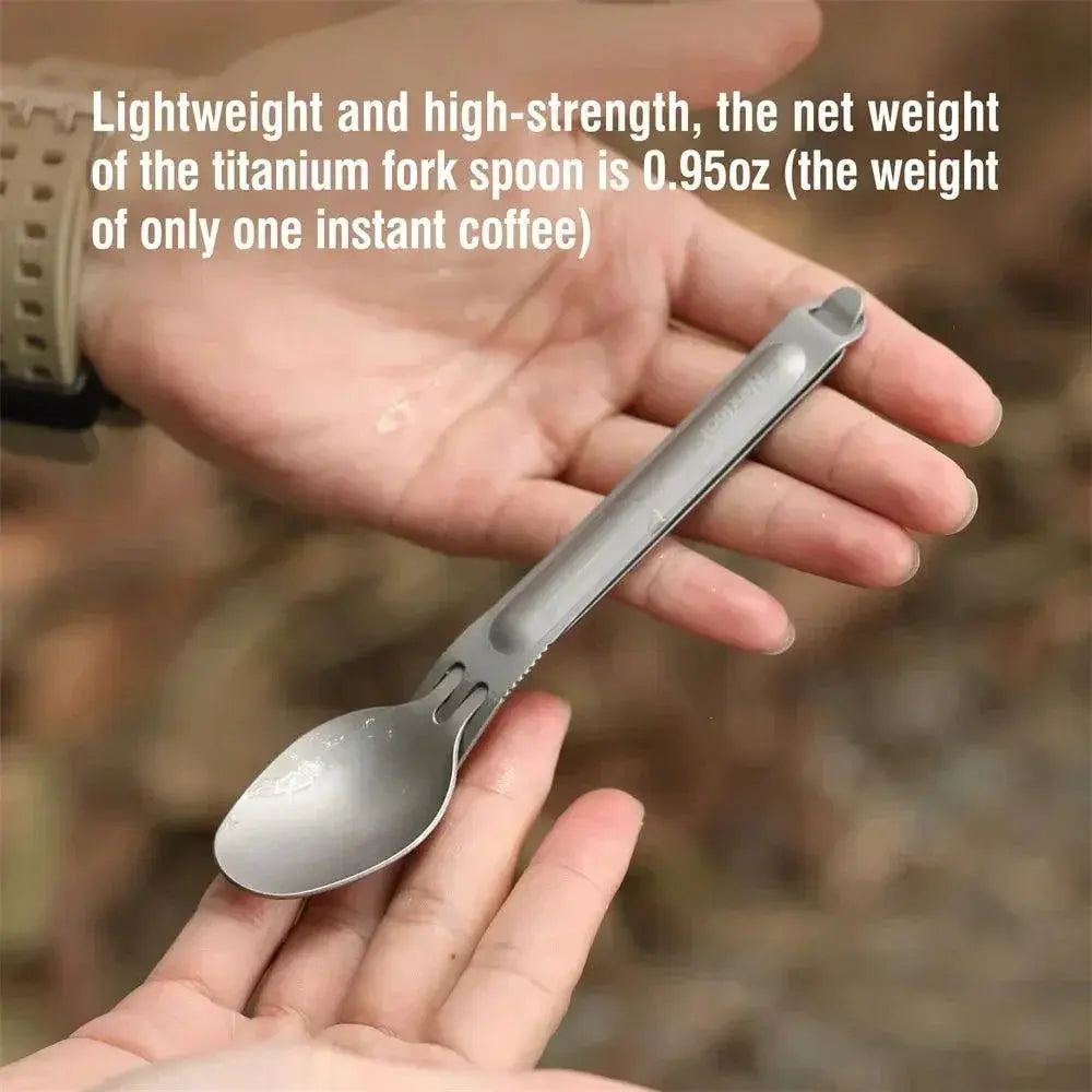 Lightweight Titanium Camping Spoon And Fork Set With Case
