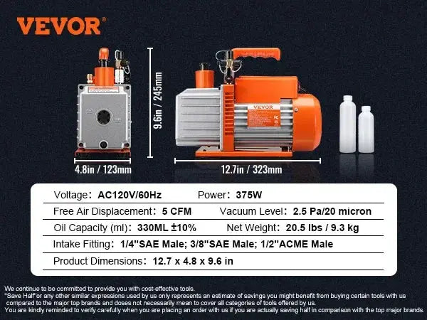 VEVOR Dual Stage Vacuum Pump 3 5 7 CFM AC120V HVAC Tool