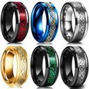 Fashion 8mm Red Beveled Edge Celtic Dragon Ring Men