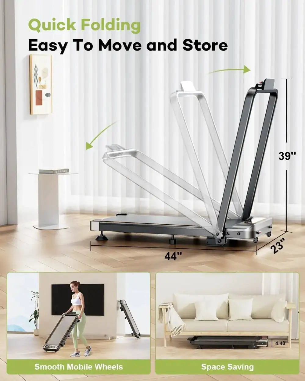 Folding Walking Pad With 15% Incline, RGB Light, Dual Screen, 3.5HP Treadmill For Home, 350Lbs Capacity, Smart App