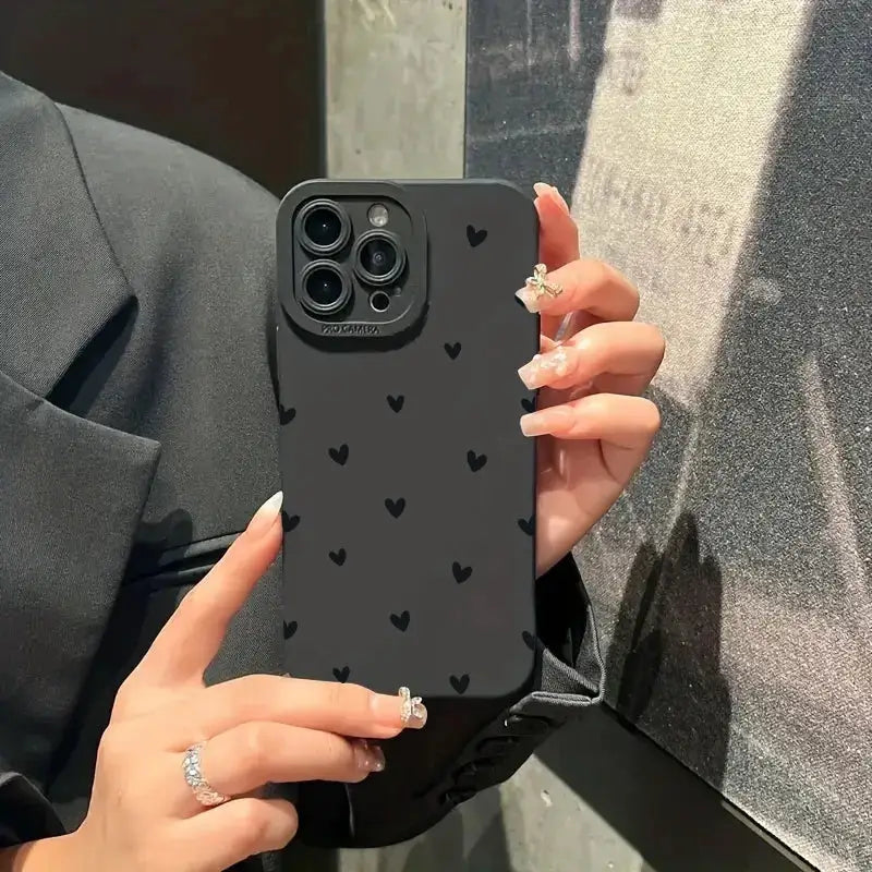 Black Love Heart Phone Case For iPhone 18 17 16 14 15 13 12 11 Pro Max X XR XS 7 8 15 16 Plus SE Shockproof Silicone Soft Cover