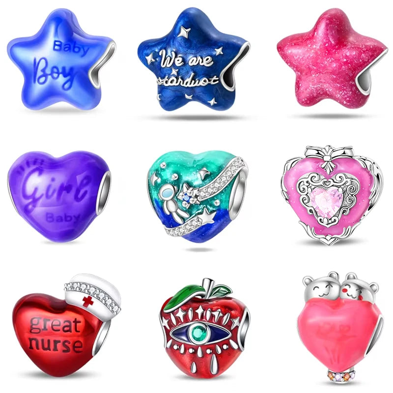 Sterling Silver Red Purple Heart