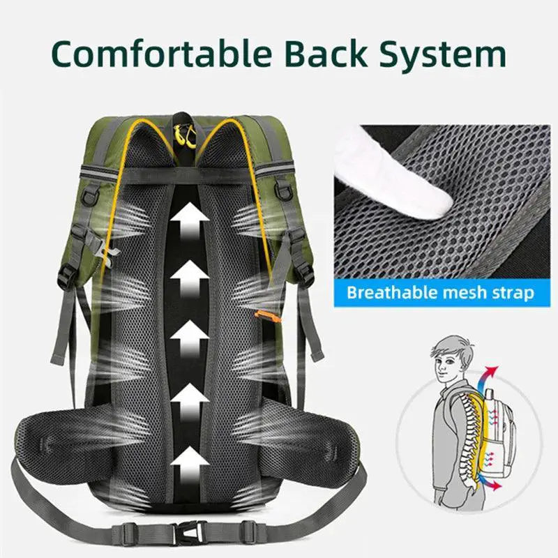 50L Waterproof Travel Backpack For Hiking And Camping