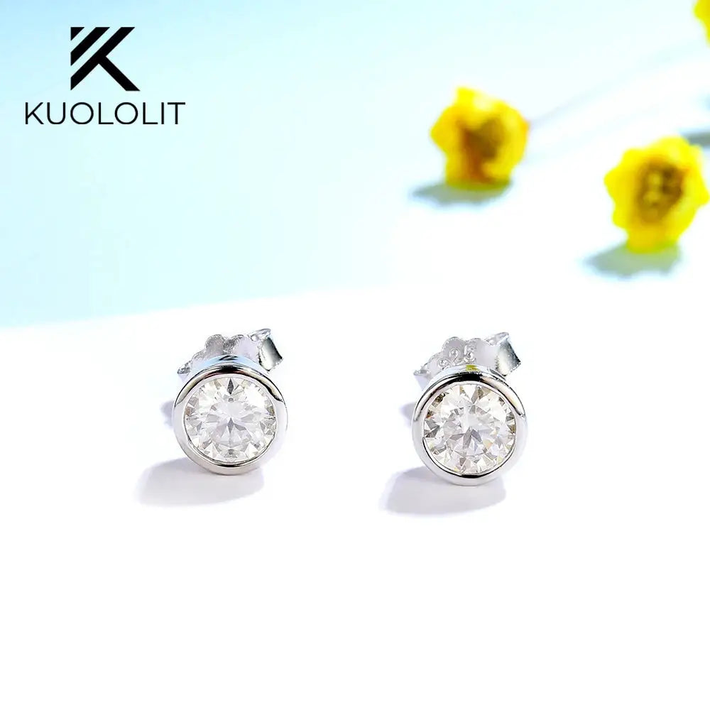 Moissanite Stud Earrings in Sterling Silver Kuololit — product view 2