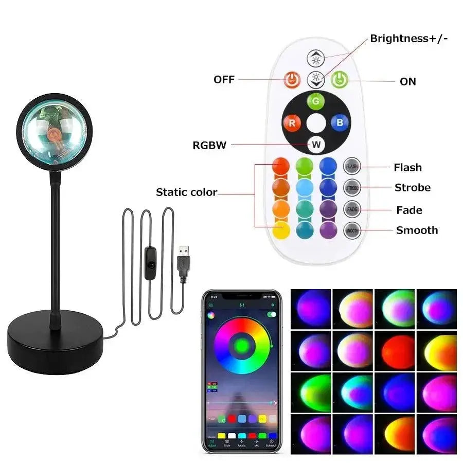 USB LED Projector Night Lights RGB Sunset Lamp With Remote