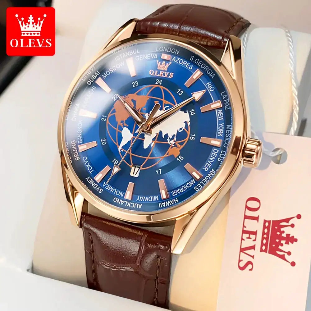 OLEVS 9926 Men's Watches Original Fashion Quartz Wristwatch Waterproof Luminous Globe Watch Dial Chronograph Date Reloj Hombre
