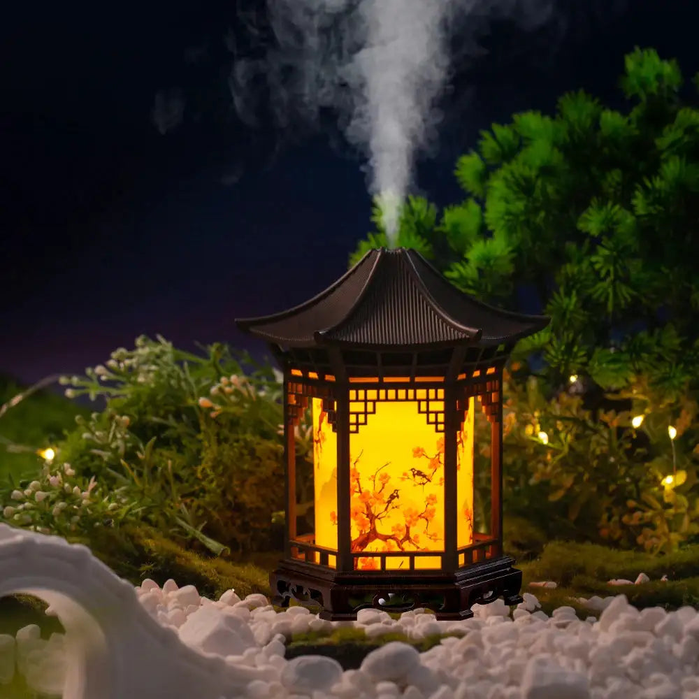 Chinese Style Mini Pavilion Humidifier with Night Light USB Portable Cool Mist Humidifier for Home Bedroom Office Desk