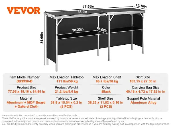 Foldable Portable Bar Table Black — product image 7