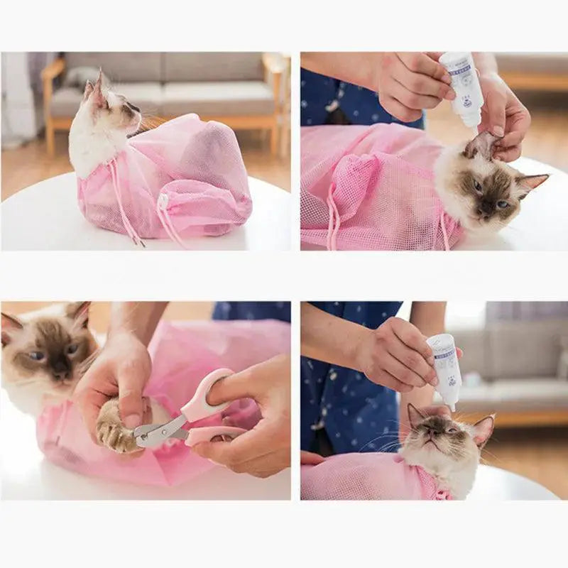 Mesh Cat Grooming Bath Bag Breathable Durable Restraint