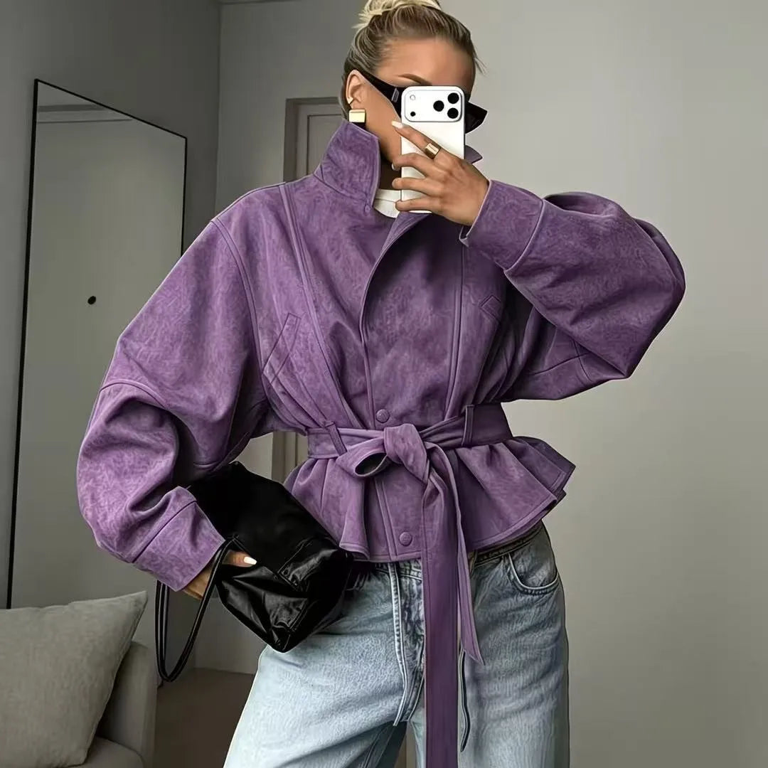 Stand Collar Tie Spring Coat