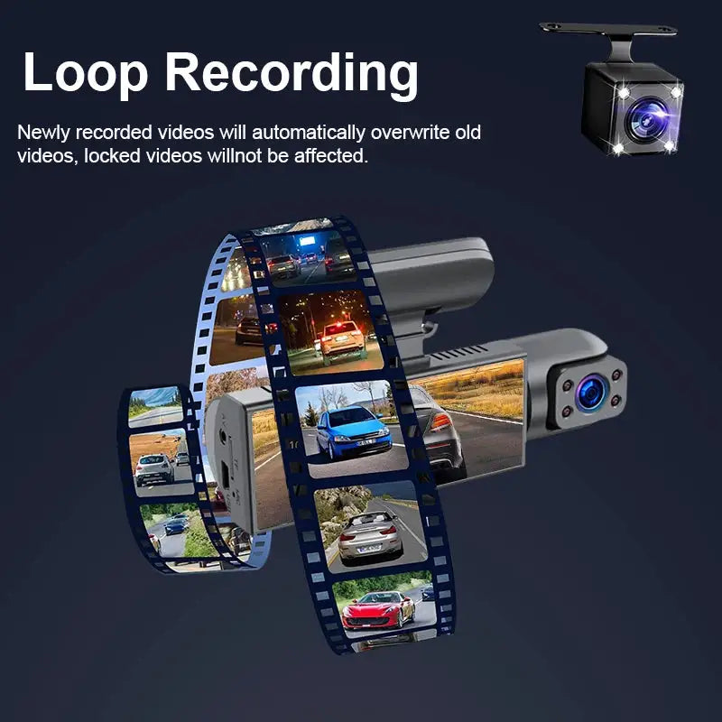 ZNLYRION Full HD 1080P Car Dashcam Front+Interior+Rear Camera 130° Wide Angle Night Vision G-Sensor Parking Monitor Car Driving Recorder