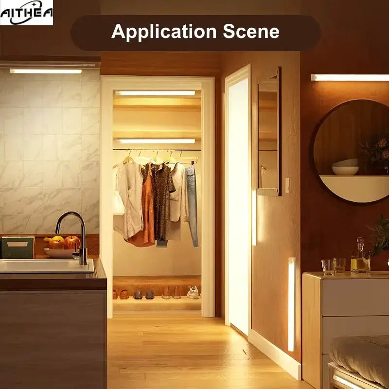 AITHEA Motion Sensor LED Night Light USB Rechargeable Bedside Lamp Wireless Portable Cabinet Tube Light for Wardrobe Staircase