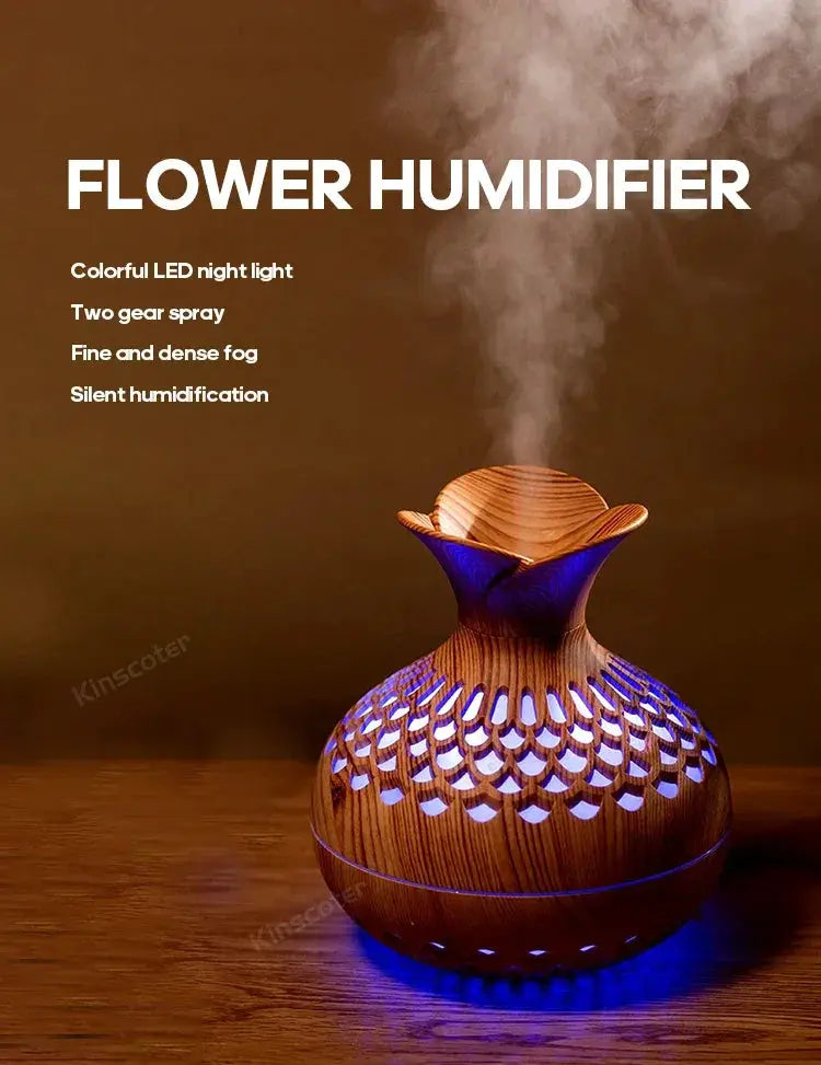 300ml Wood Grain USB Aromatherapy Diffuser With RGB Lighting