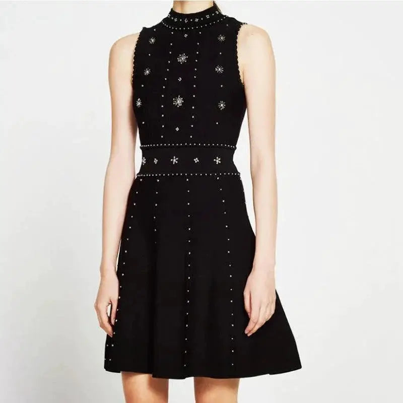 Vintage Black Beaded A Line Party Dress For Summer Events