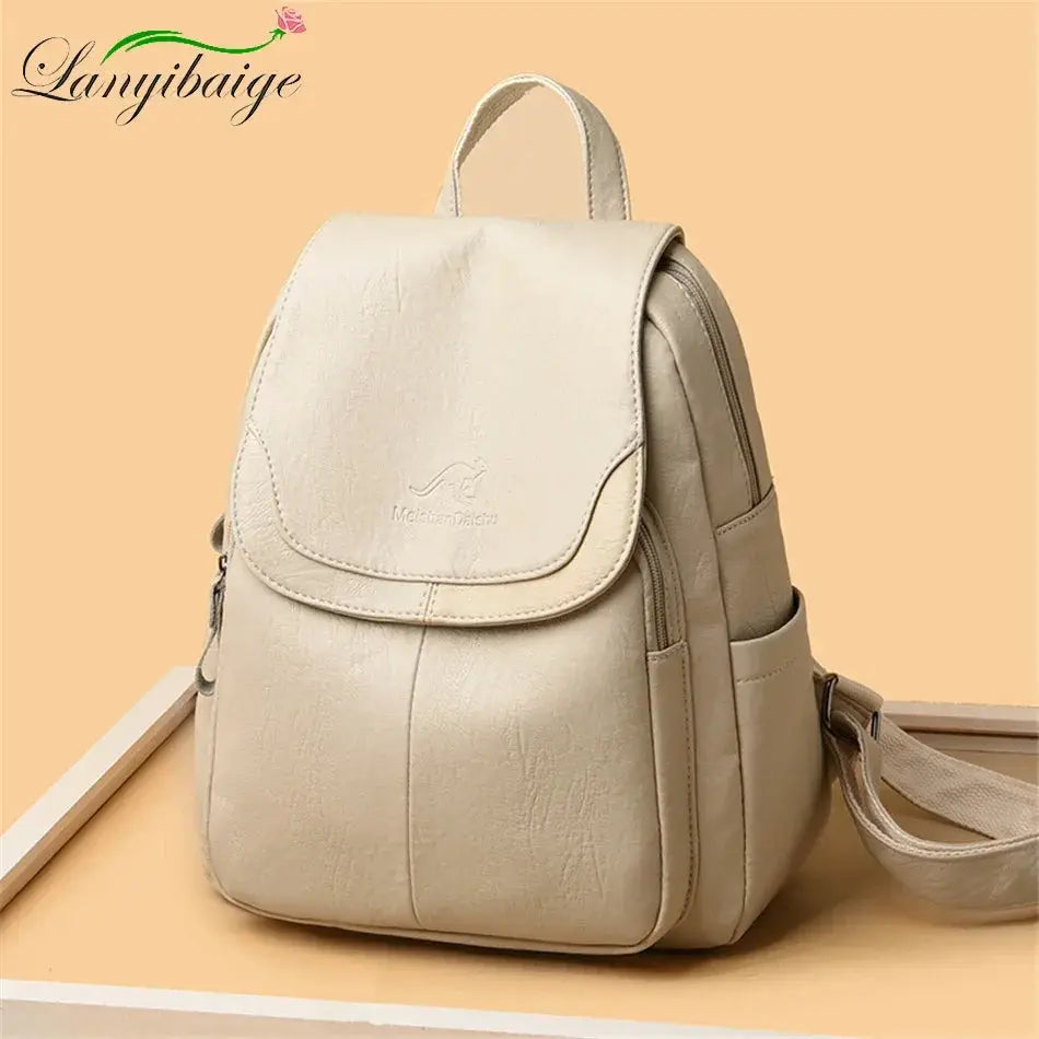 Women Large Capacity Leather Backpack Purse Vintage Style