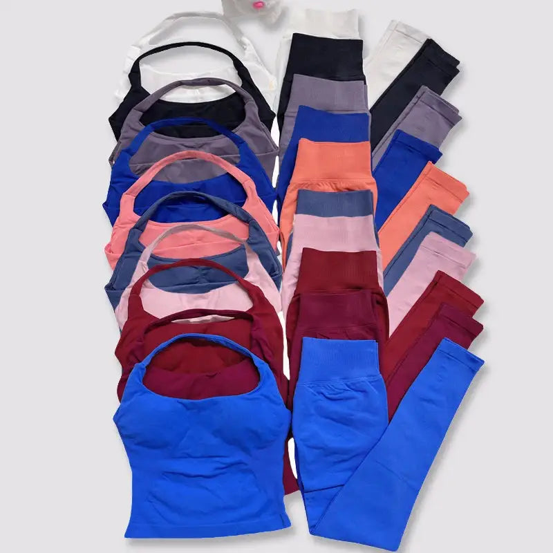 2026 Yoga outfit DFNNYE two Pieces Gym Set seamless Women DF impact backless Halter Top Leggings Fitness Clothes Workout sets