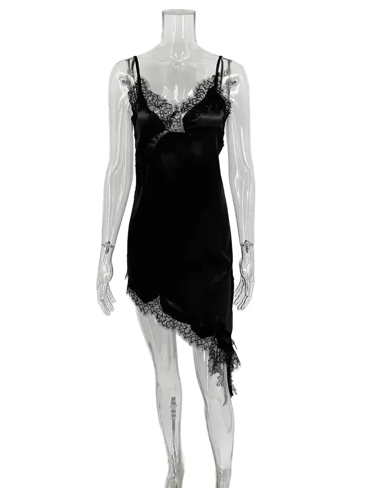 Tornova Lace Mini Spaghetti Strap Dress Women Backless Slit — product view 1