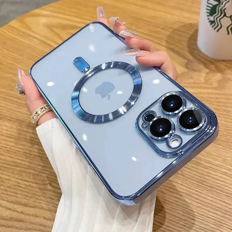 Luxury Plating For Magsafe Magnetic Case For iPhone 18 17 16 15 14 13 12 Pro Max Plus Wireless Charge Cover With Lens Protector