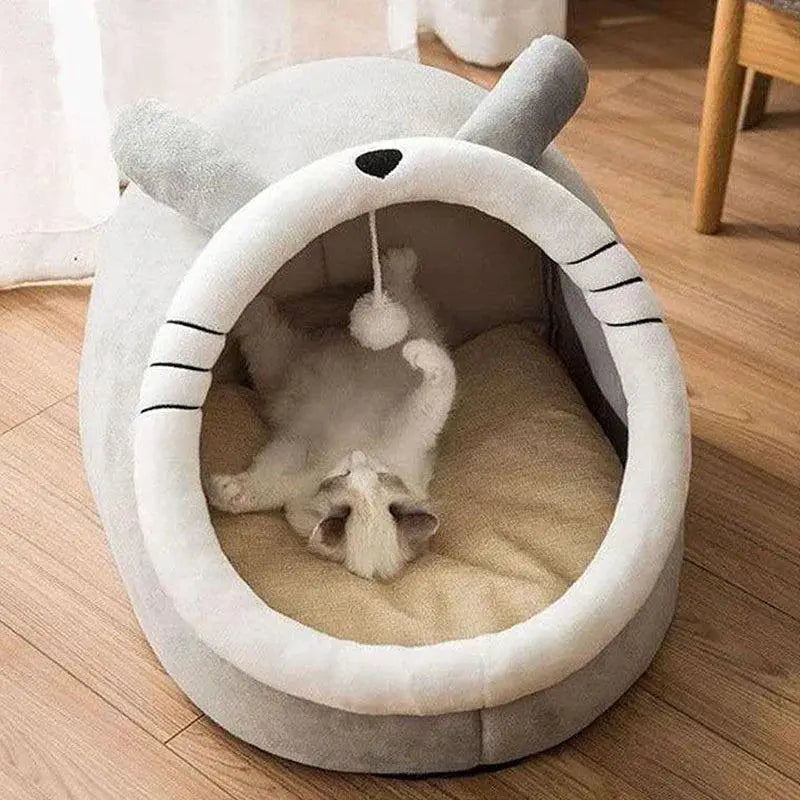 Cozy Cartoon Cat Bed With Detachable Cushion And Ears