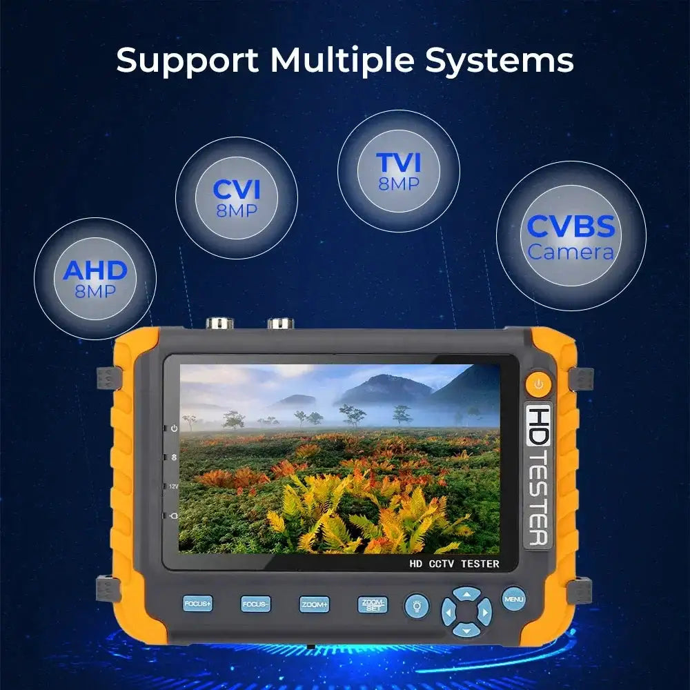 PEGATAH 8MP 4 In 1 CCTV Tester 5 inch Camera Monitor 4K AHD/CVI/TVI CVBS Analog Camera Tester with HDMI VGA Input UTP Cable Test
