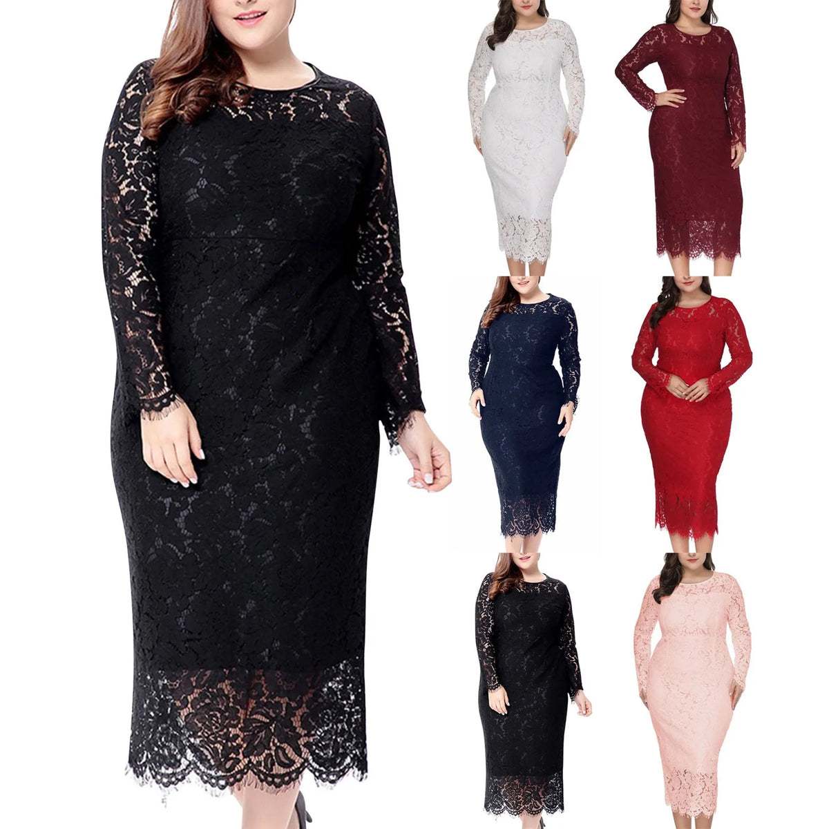 Round Neck Lace Midi Dress