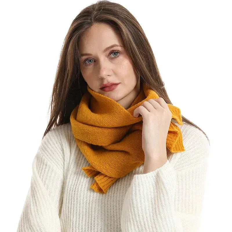Women Solid Color Wool Knit Scarf Gaiter Warm Thickened