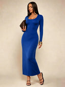 Solid Long Sleeve Bodycon Dress