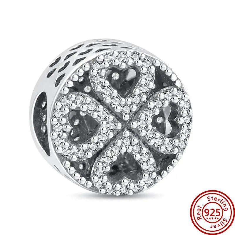 Crown Flowers Heart Silver Bead Charm Pandora Accessory