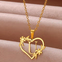 Golden Floral Heart Choker Necklace - Alphabet Jewelry