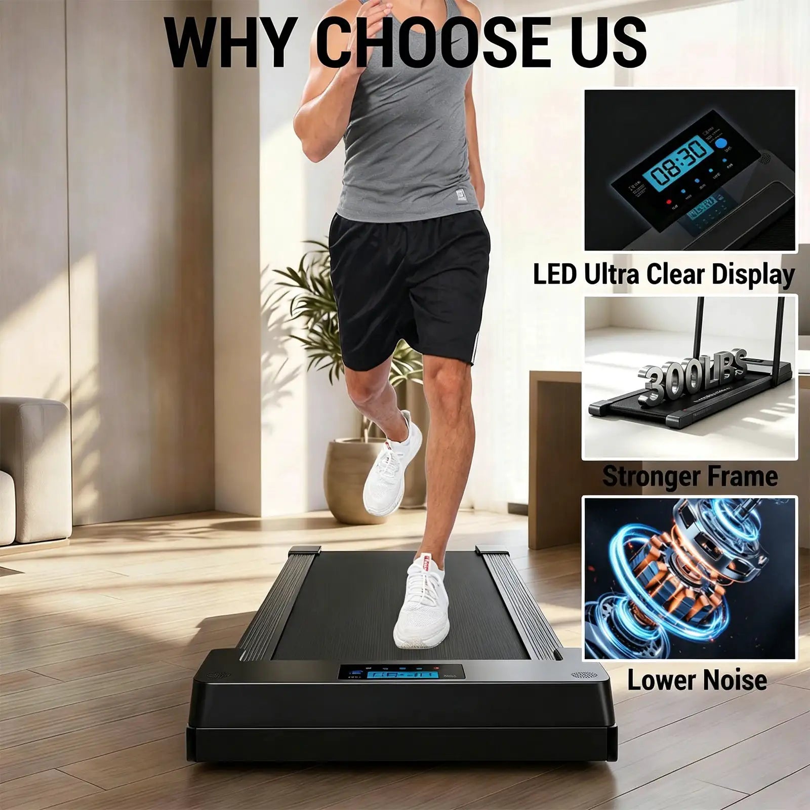 Quiet Under Desk Walking Pad 3.5HP Motor Portable Compact Treadmill 12-Speed LED Display 300 LBS Capacity for Walking Jogging and Running Home Office Apartment