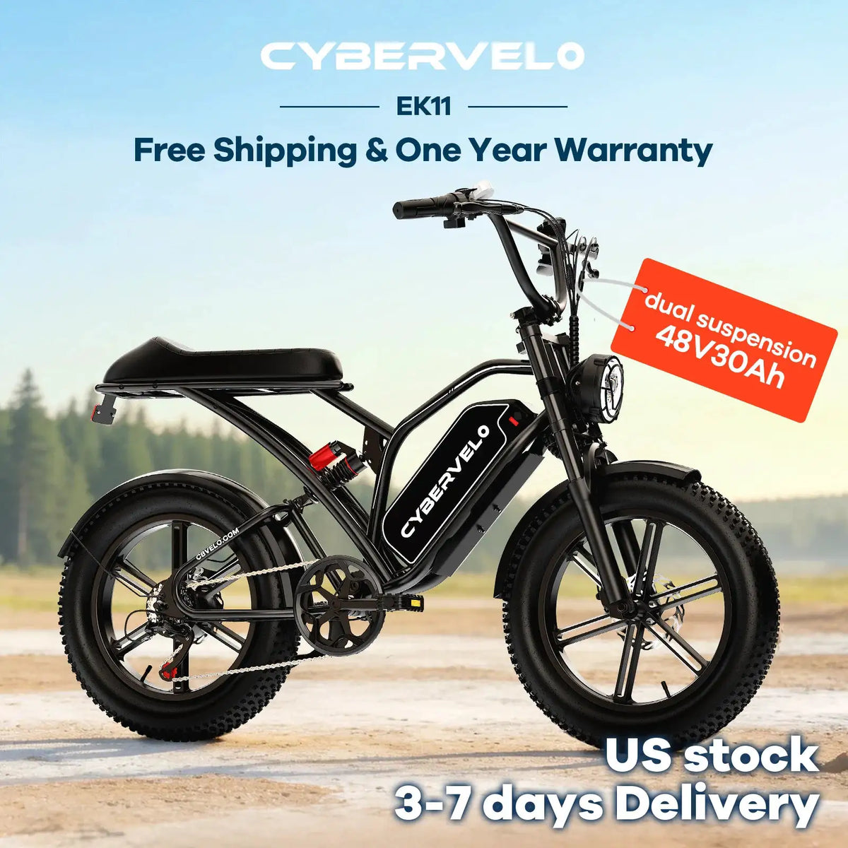Cybervelo 1000W Electric Bike for Adults 20 Inch Fat Tire 48V All-Terrain E-Bike with Removable 20AH/30AH Battery 30MPH Speed EK11