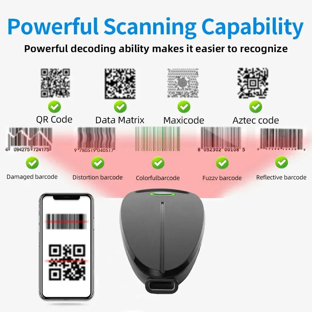 W7 Mini Bluetooth 2D Barcode Scanner Wireless Reader
