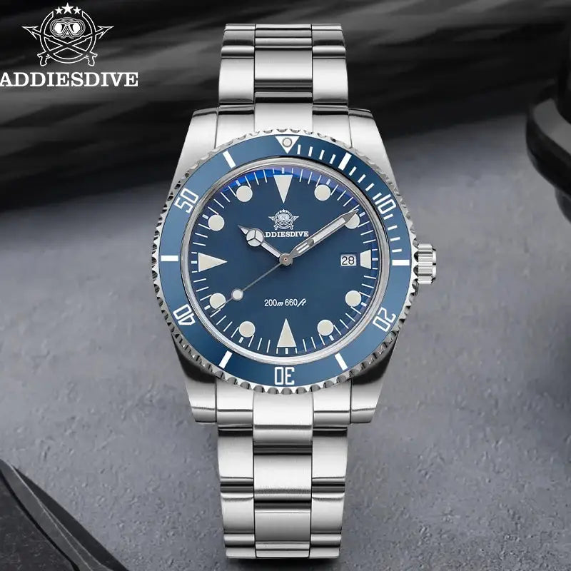 ADDIESDIVE Men's Diving Watch Stainless Steel Ceramic Bezel Quartz Watch Men's BGW9 Luminous 200m Waterproof Men's Watch