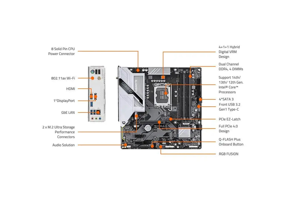 GIGABYTE B760M GAMING PLUS WIFI DDR4 LGA 1700 Intel B760 M-ATX Motherboard with DDR4, 2* M.2, PCIe 4.0, Front USB 3.2 Gen 1 Type-C, WiFi 6 GbE LAN, Q-Flash Plus, PCIe EZ-Latch