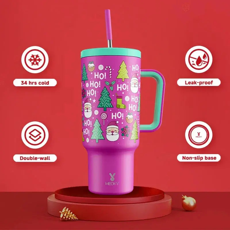 Meoky 40oz Tumbler With Handle Straw Stainless Steel Gift