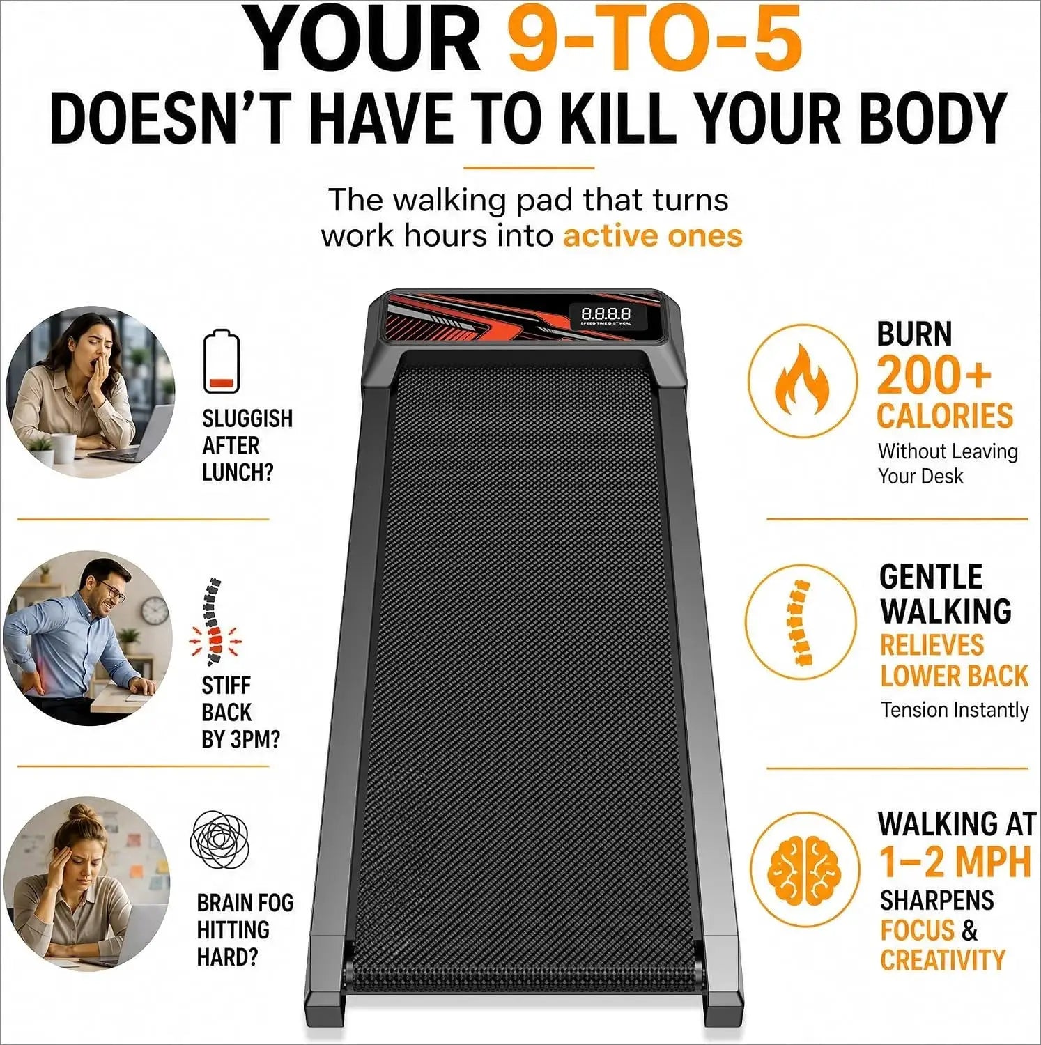 2.5HP Sloped Under-Desk Walking Pad Mat, Compact Portable Electric Treadmill for Home Indoor Gym Fitness Training
