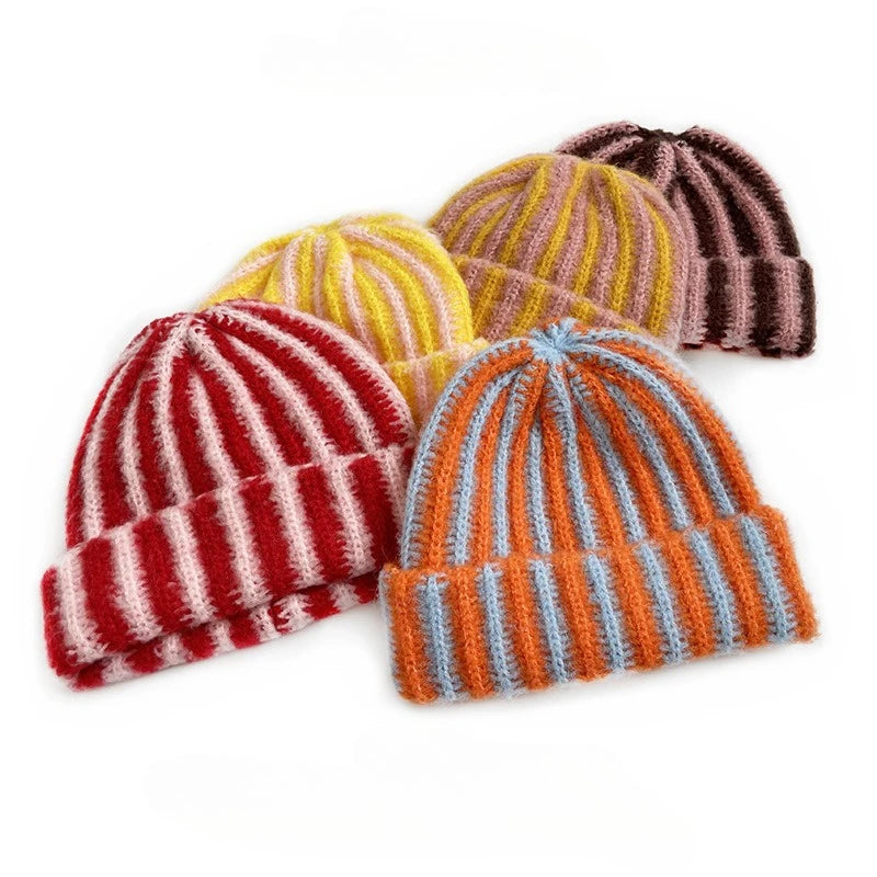 Striped Wool Knit Winter Hat