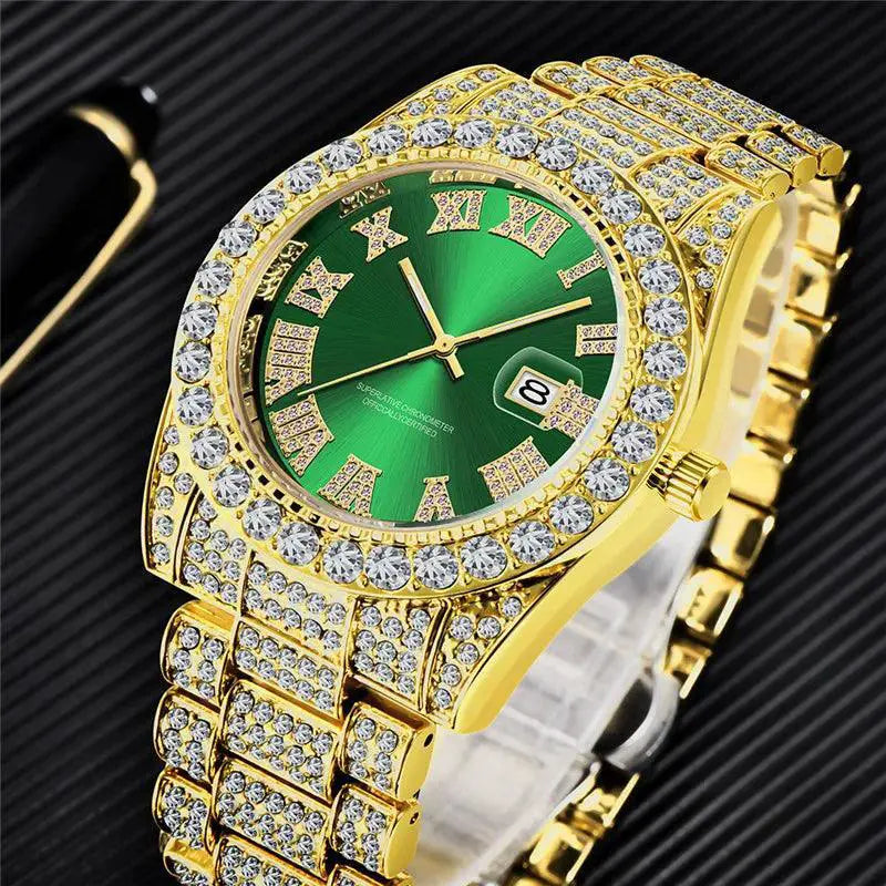 Golden Diamond Mens Quartz Watch Luxury Hip Hop Timepiece