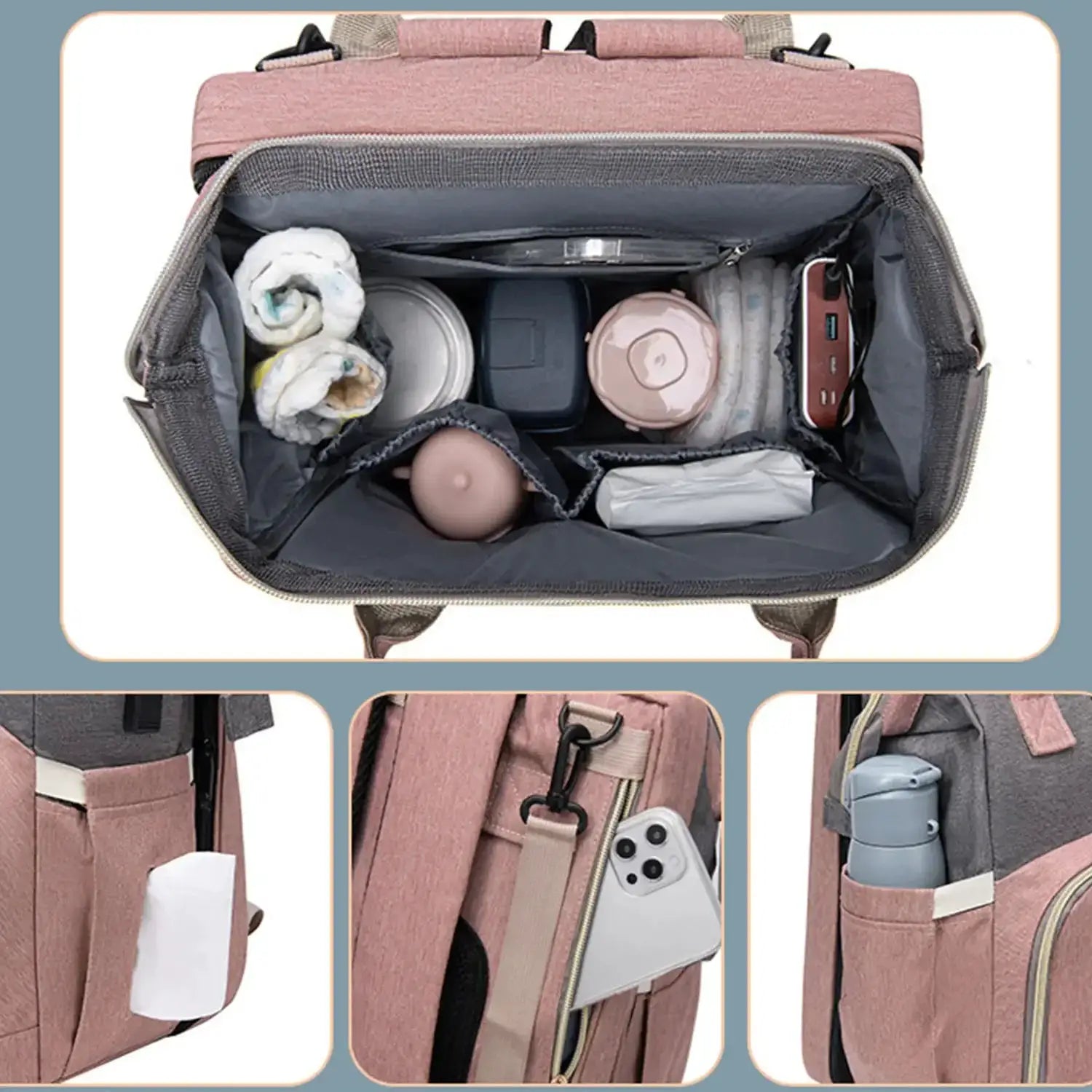 Mommy Bag Diaper Bag For Travel With Folding Crib Included
