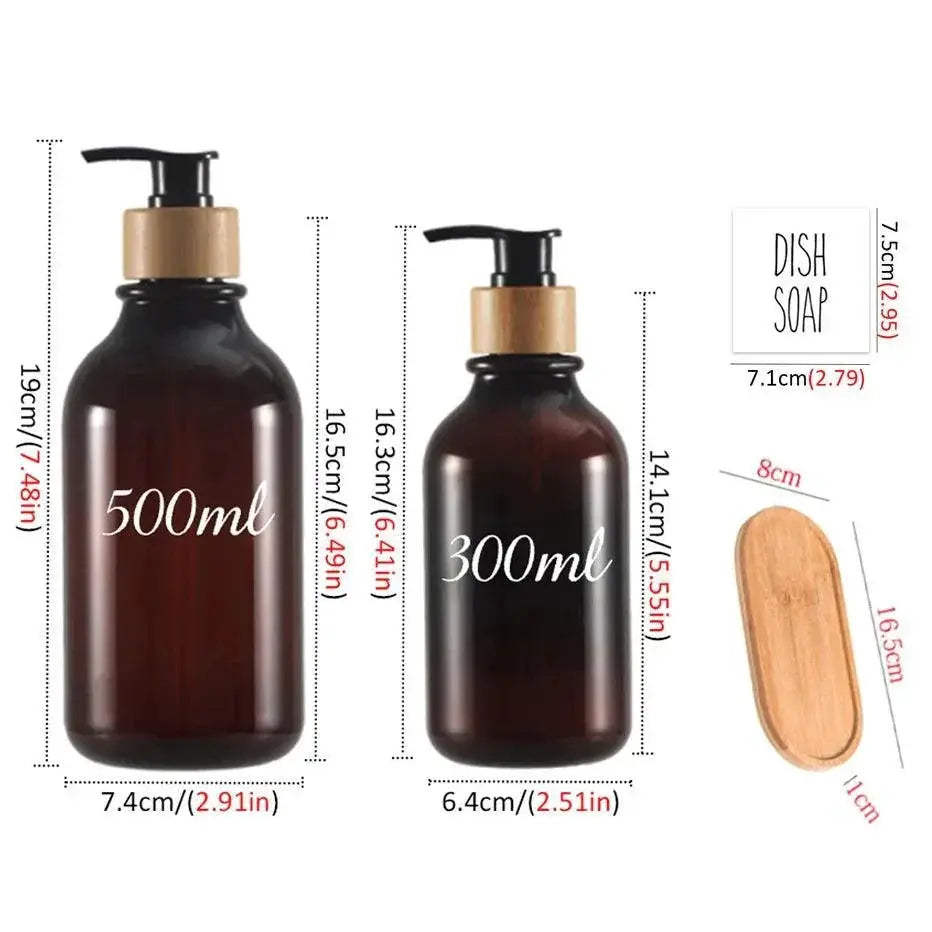Bamboo Soap Dispenser Set for Bathroom and Kitchen Organizer